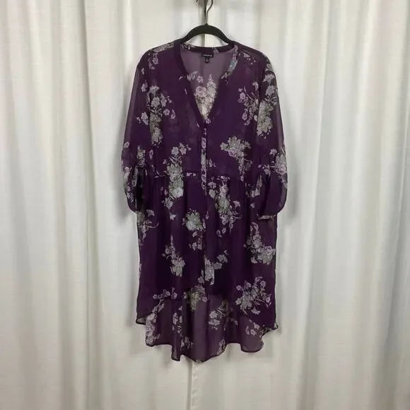 Torrid Purple Floral Chiffon Hi-Lo Tunic Blouse Sz.2 - Picture 4 of 14